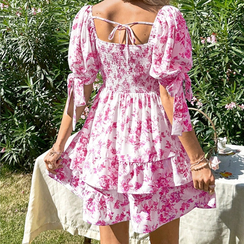 Boho Floral Smocked Mini Dress.