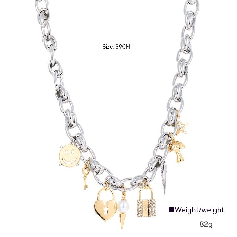 Punk-Themed Copper Alloy Pendant Necklace.