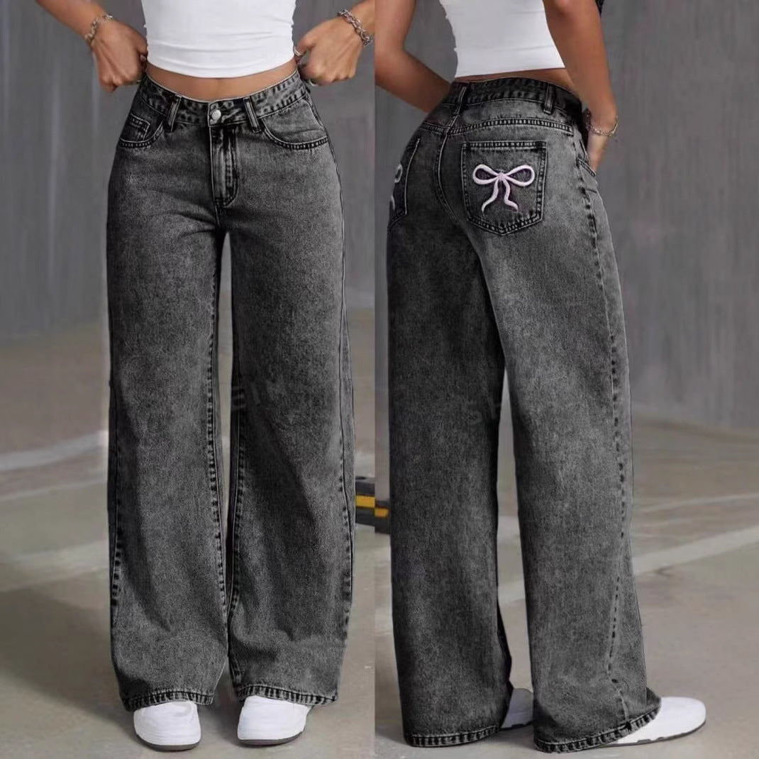High Waist Embroidered Jeans