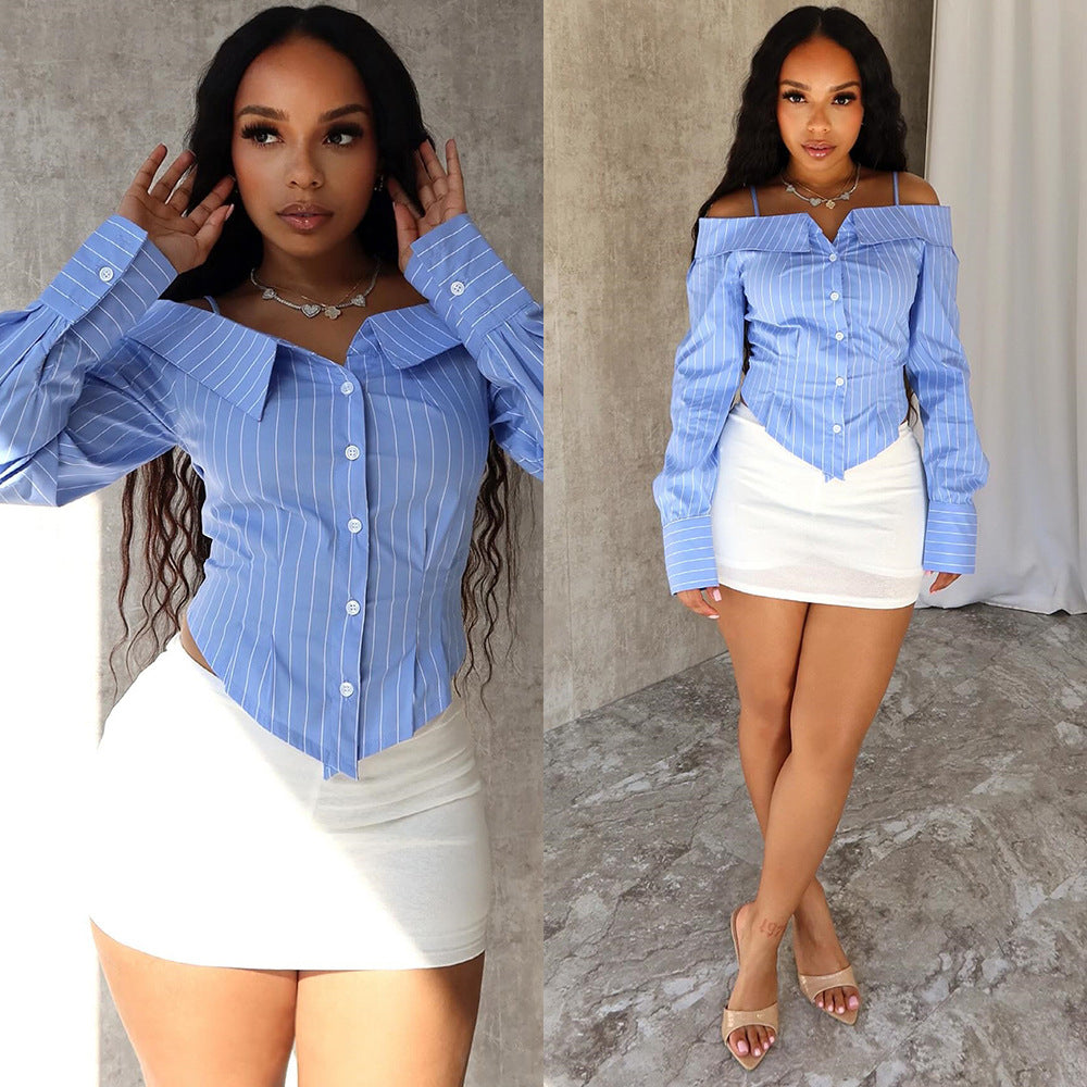 Off-the-Shoulder Long Sleeve Shirt